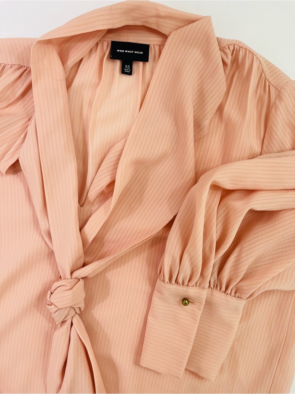 Who What Wear Peach Bow Tie-Neck Blouse